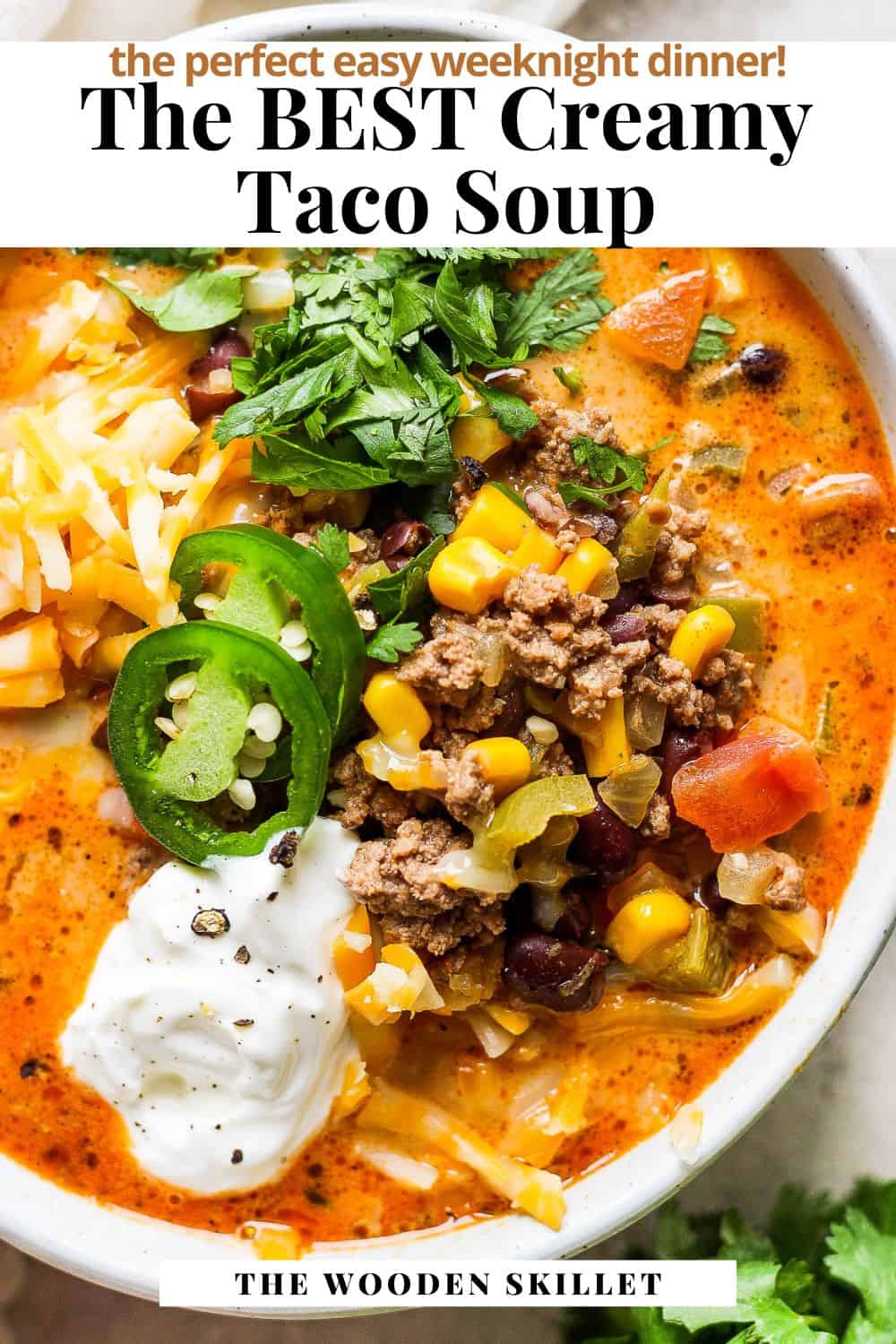 Pinterest image for creamy taco soup.
