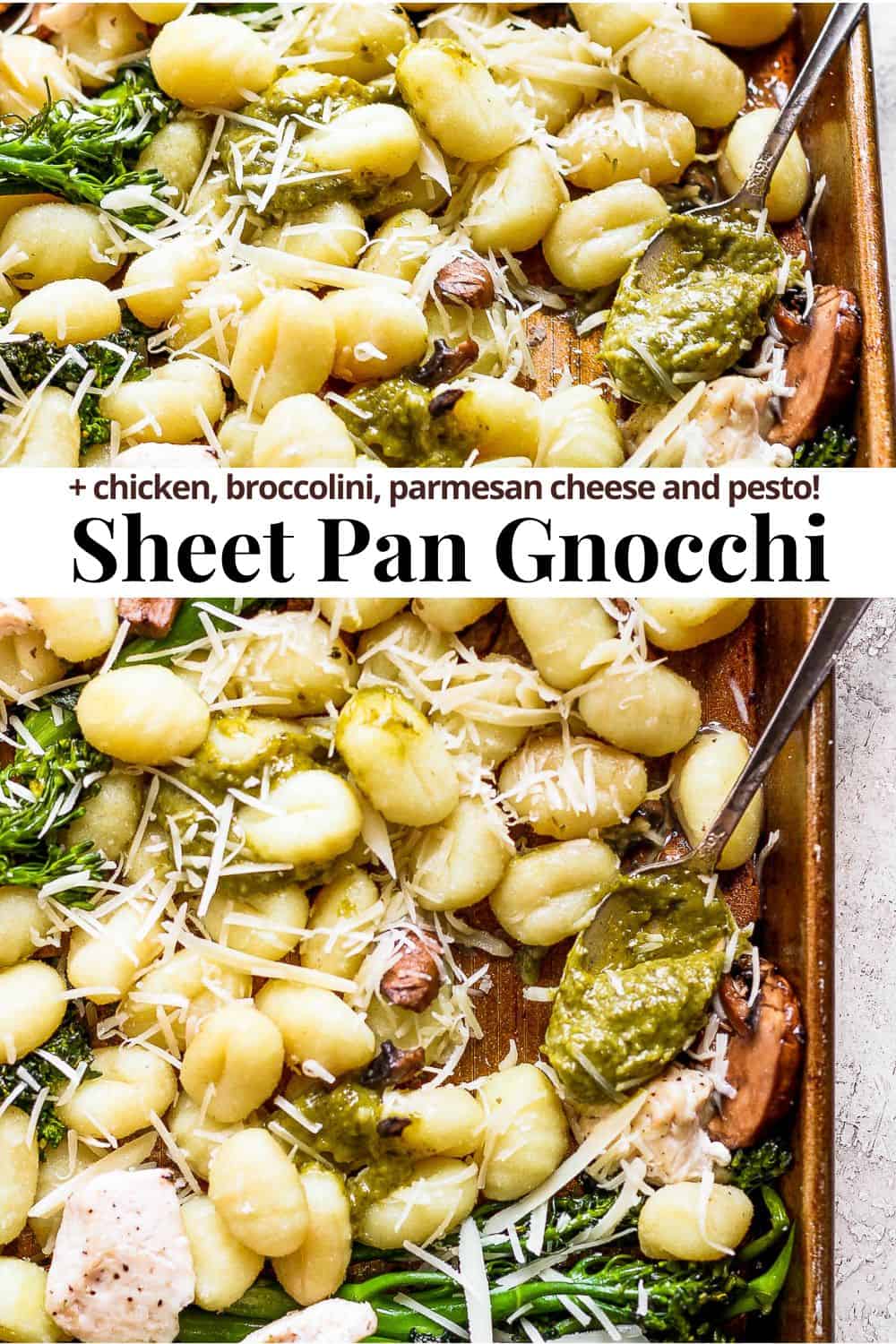 Pinterest image for sheet pan gnocchi.