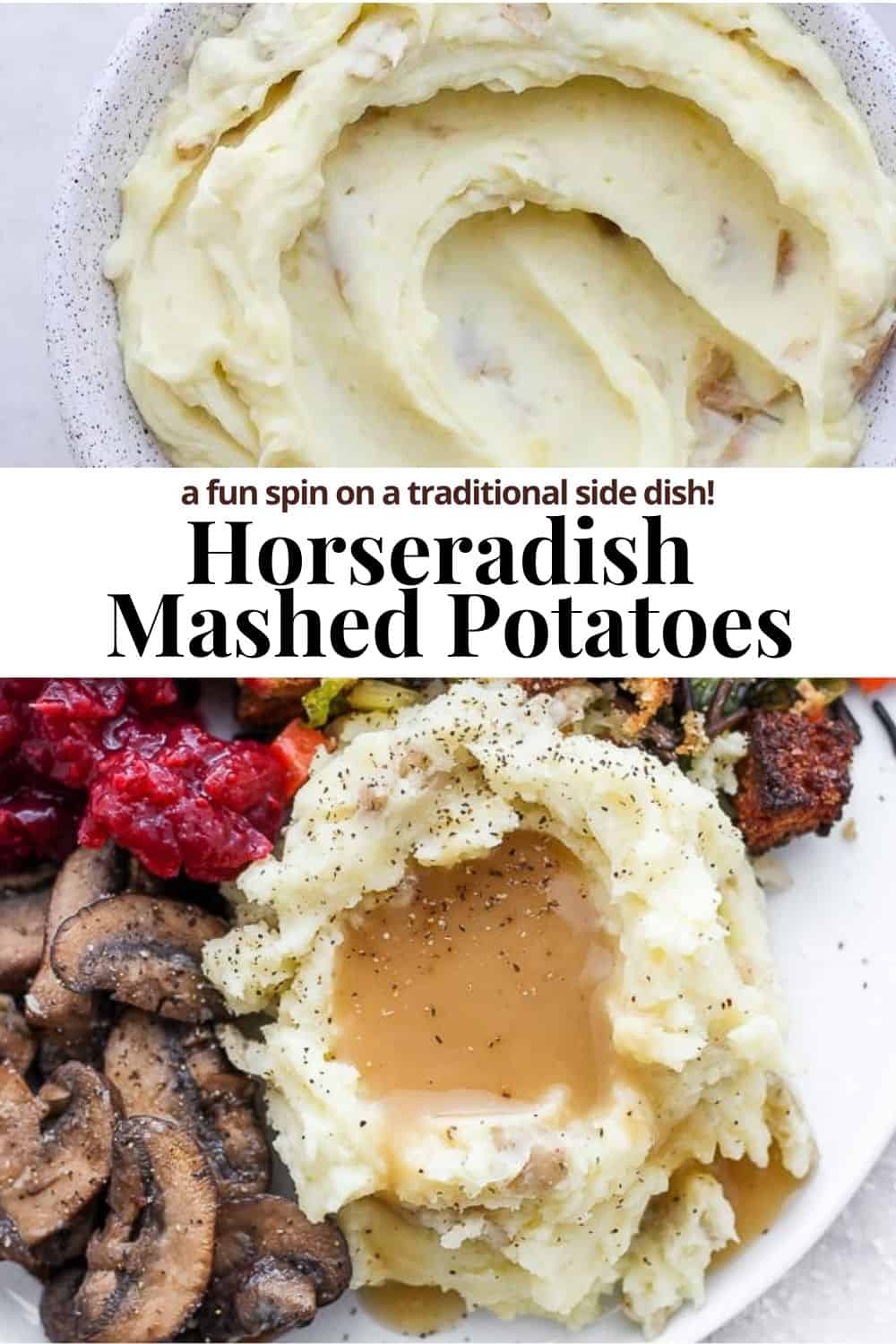 Pinterest image for horseradish mashed potatoes.