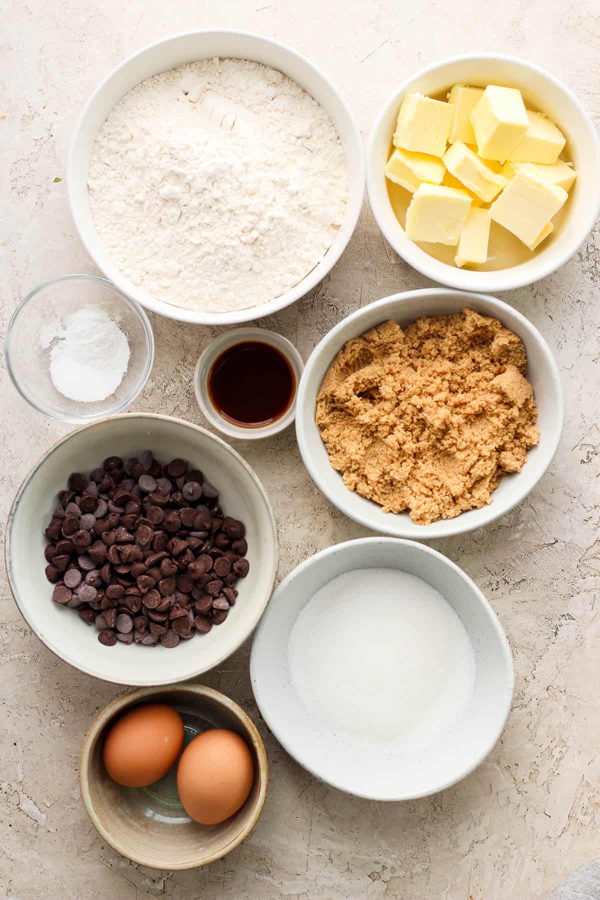 Cookie skillet ingredients in separate bowls.