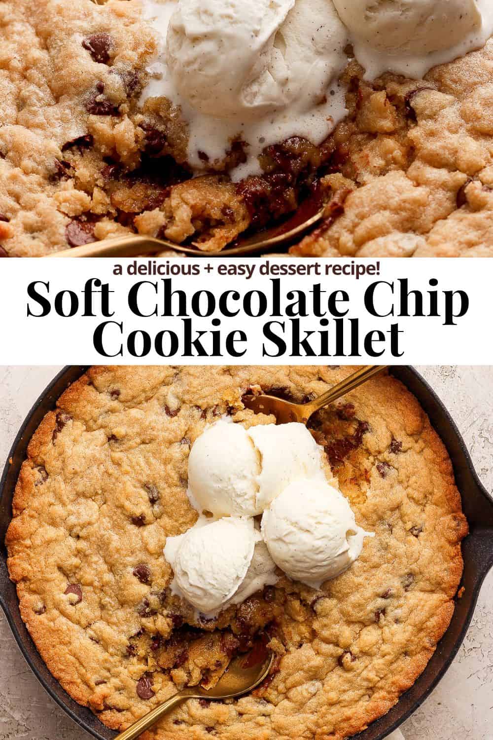 Pinterest image for a cookie skillet.