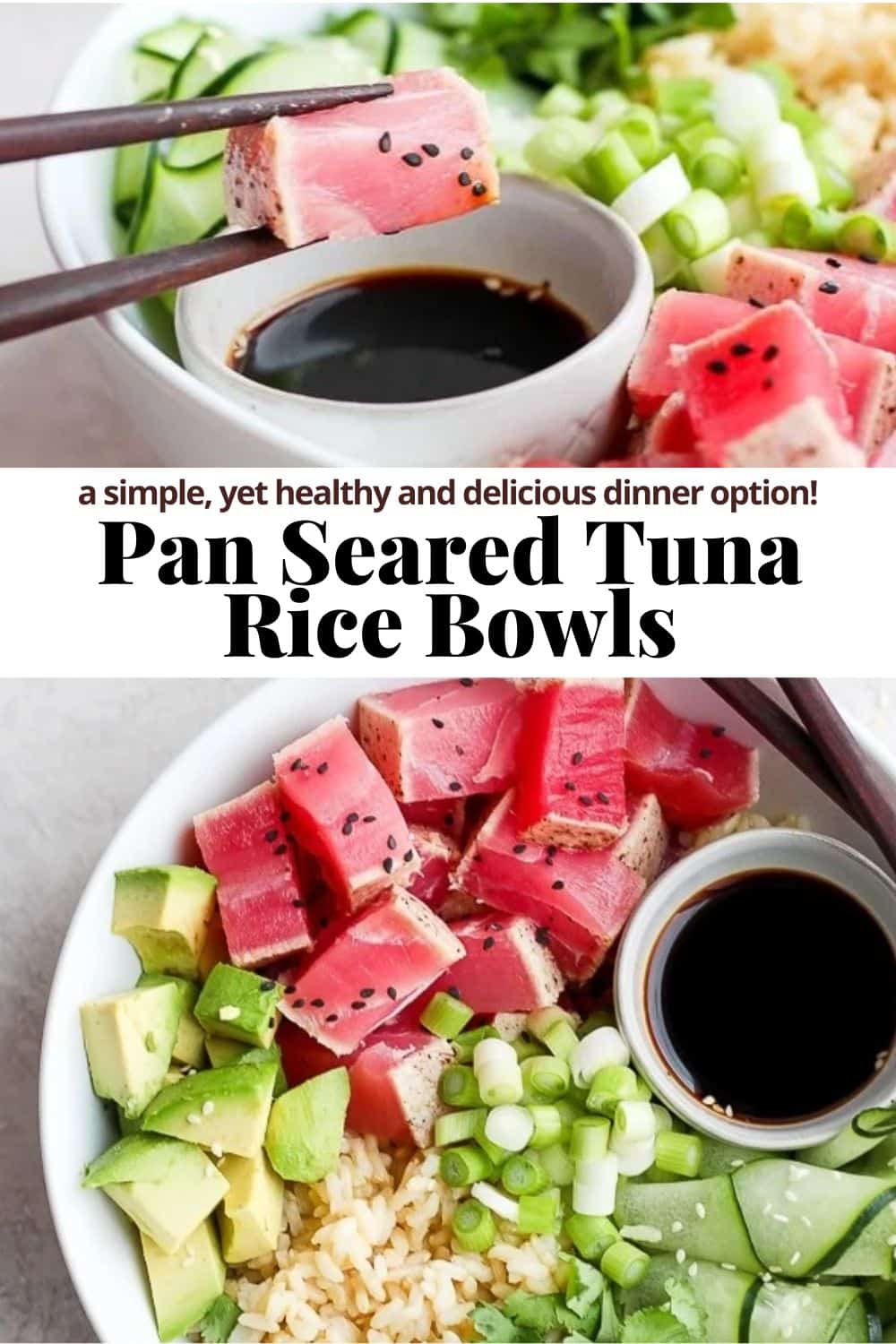 Pinterest image for tuna rice bowls.