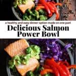 Pinterest image for a salmon power bowl.