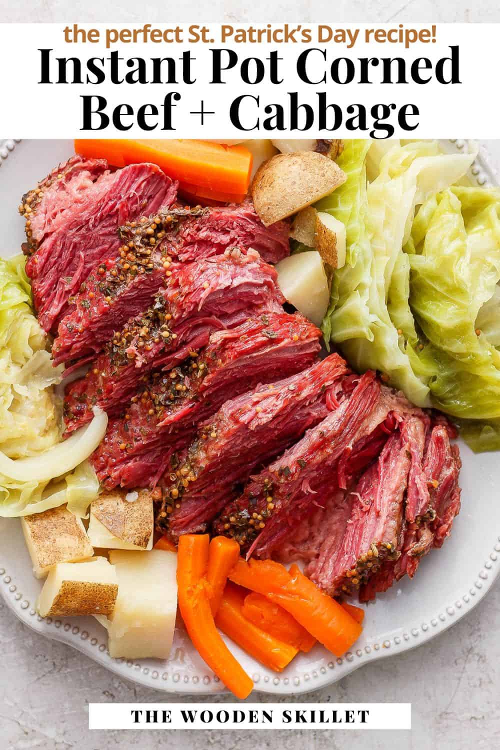 Pinterest image for instant pot corned beef and cabbage.