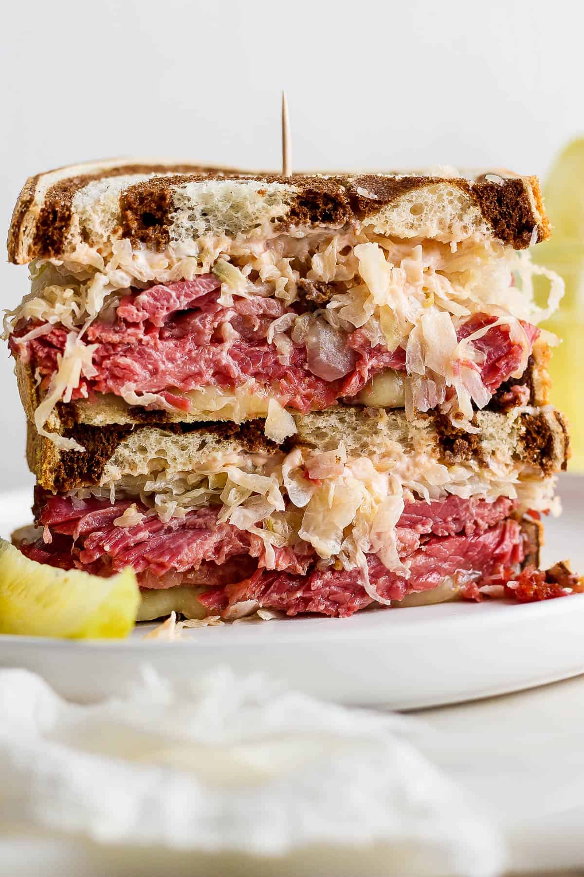 Thousand island dressing on a reuben sandwich.