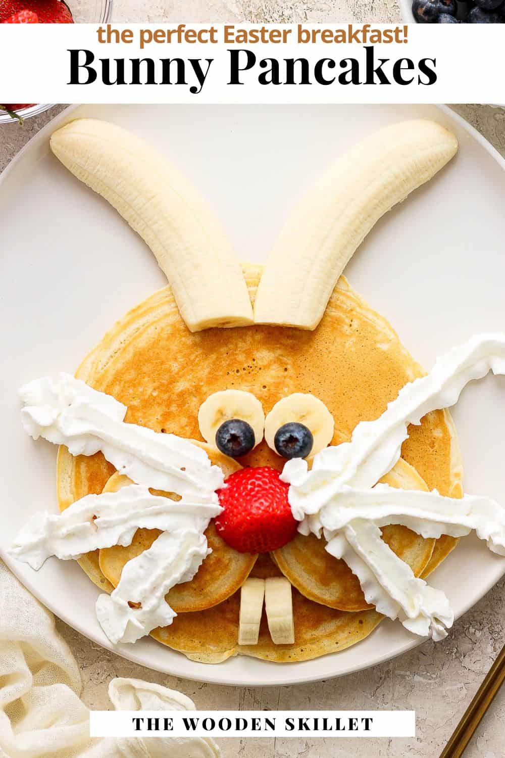 Pinterest image for bunny pancakes.
