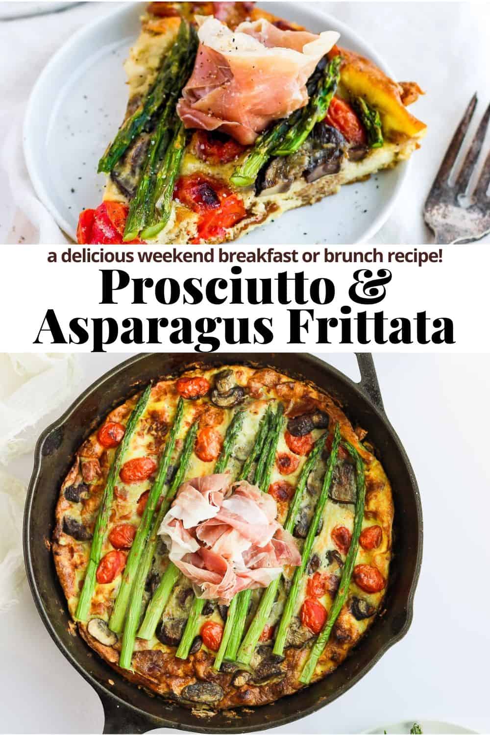 Pinterest image for prosciutto and asparagus frittata.