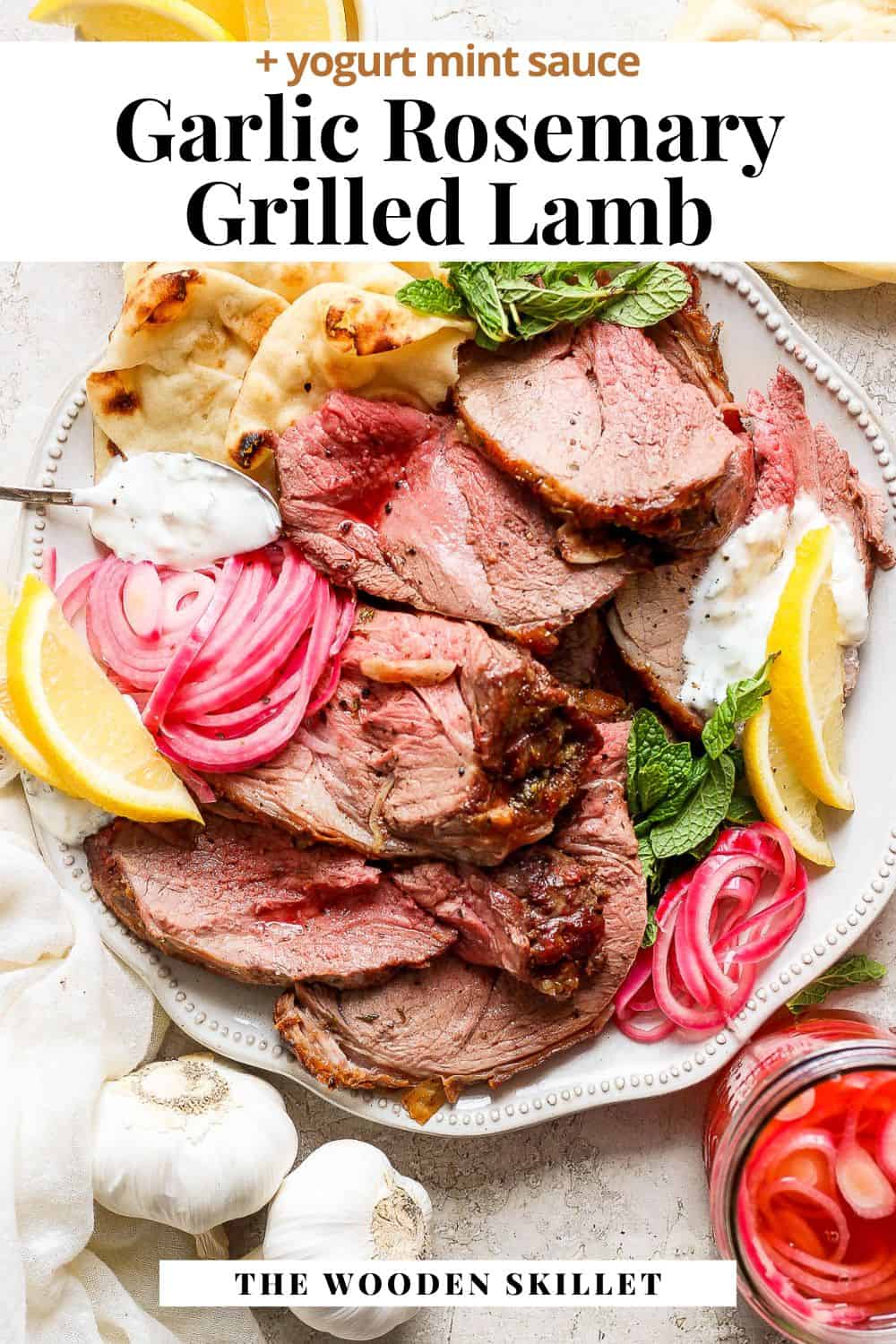 Pinterest image for grilled leg of lamb.