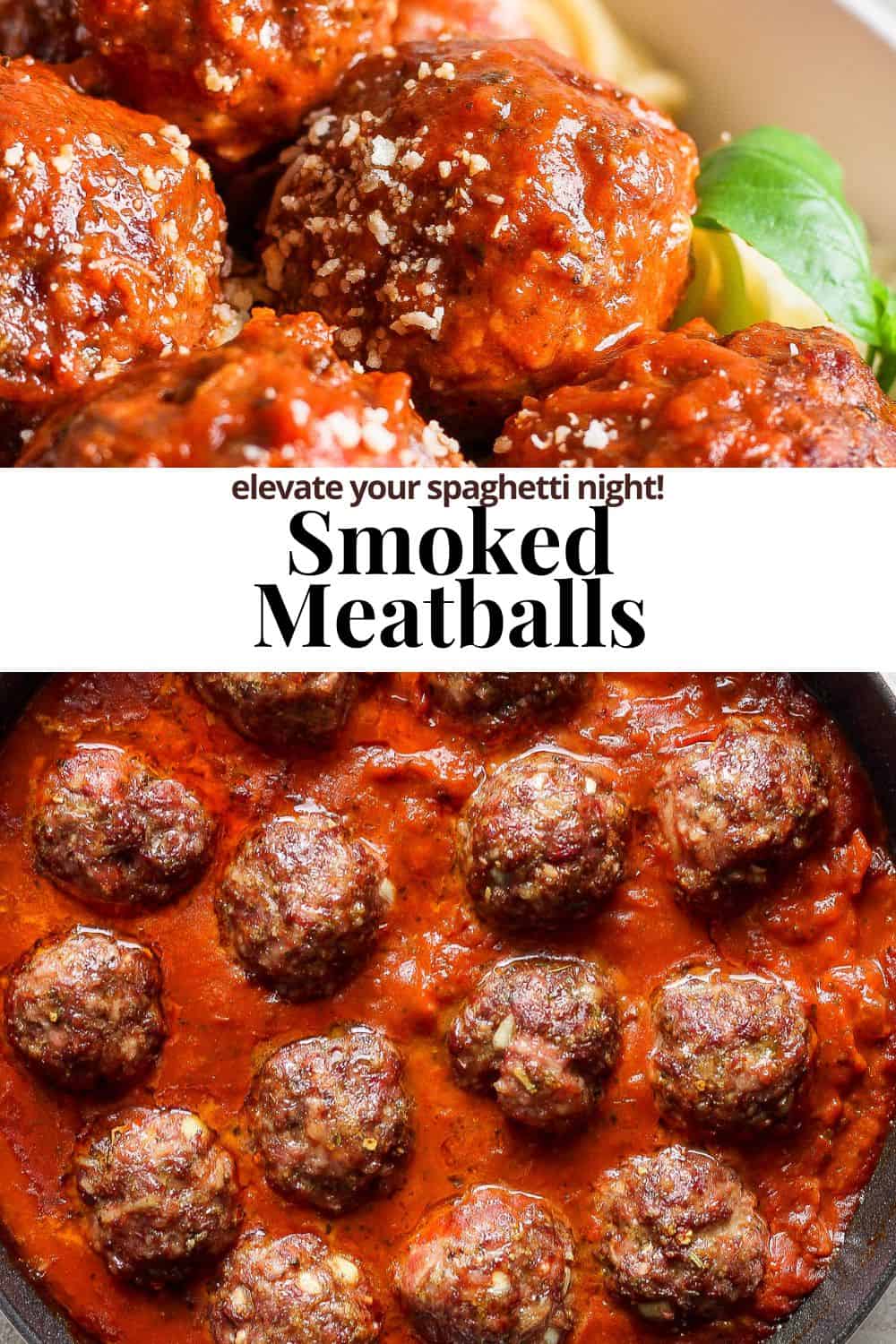 Pinterest image for smoked meatballs.