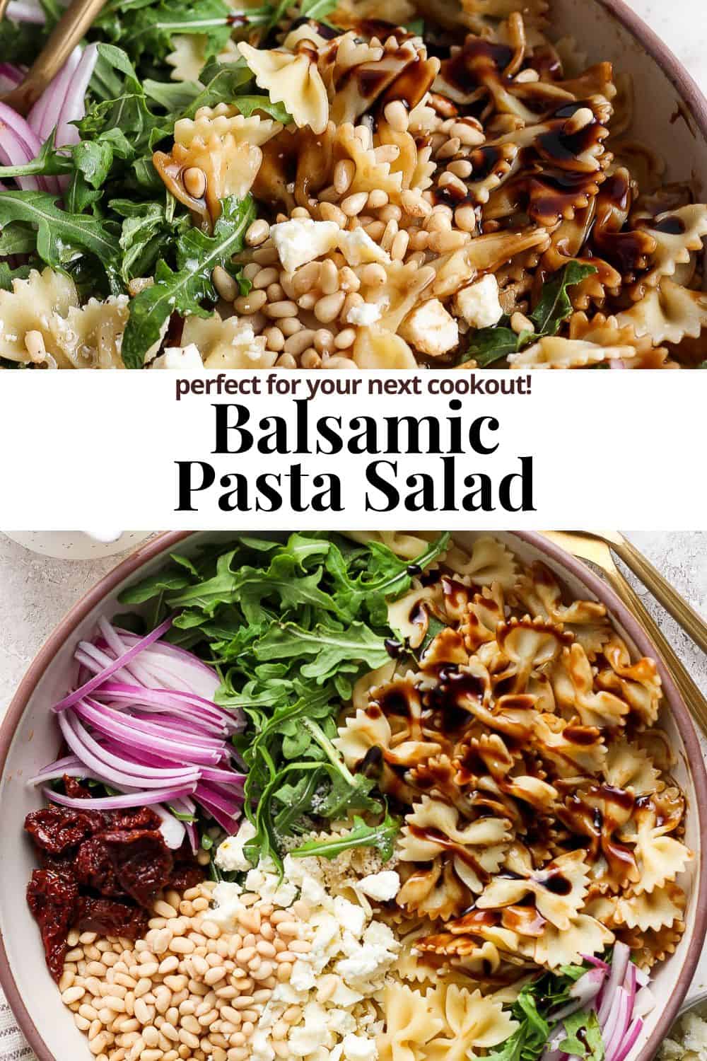 Pinterest image for balsamic pasta salad.