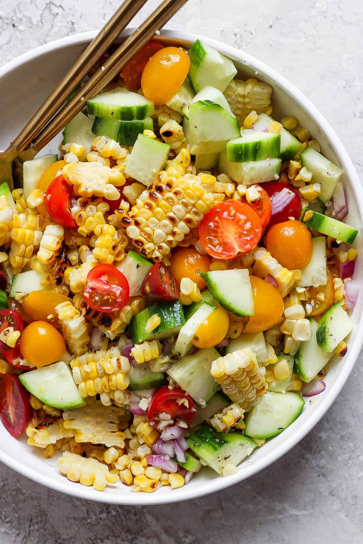 Grilled corn salad in a bowl.