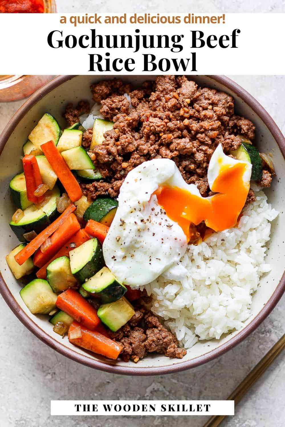 Pinterest image for a ground beef rice bowl.