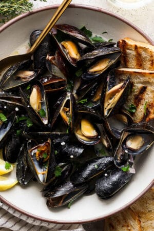 The best recipe for mussels in white wine sauce.