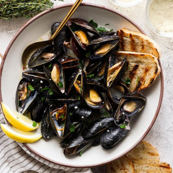 The best recipe for mussels in white wine sauce.
