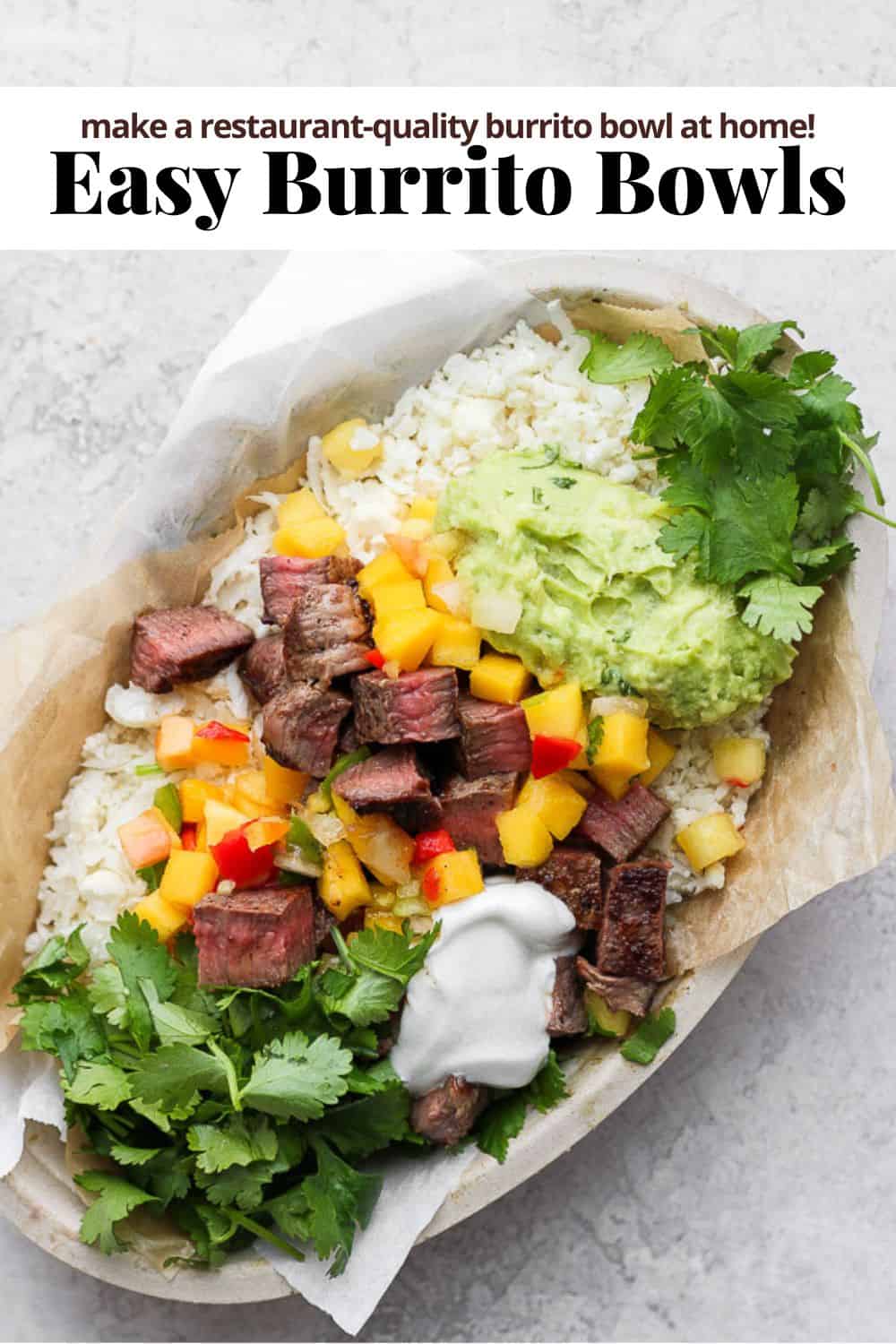 Pinterest image for burrito bowls.