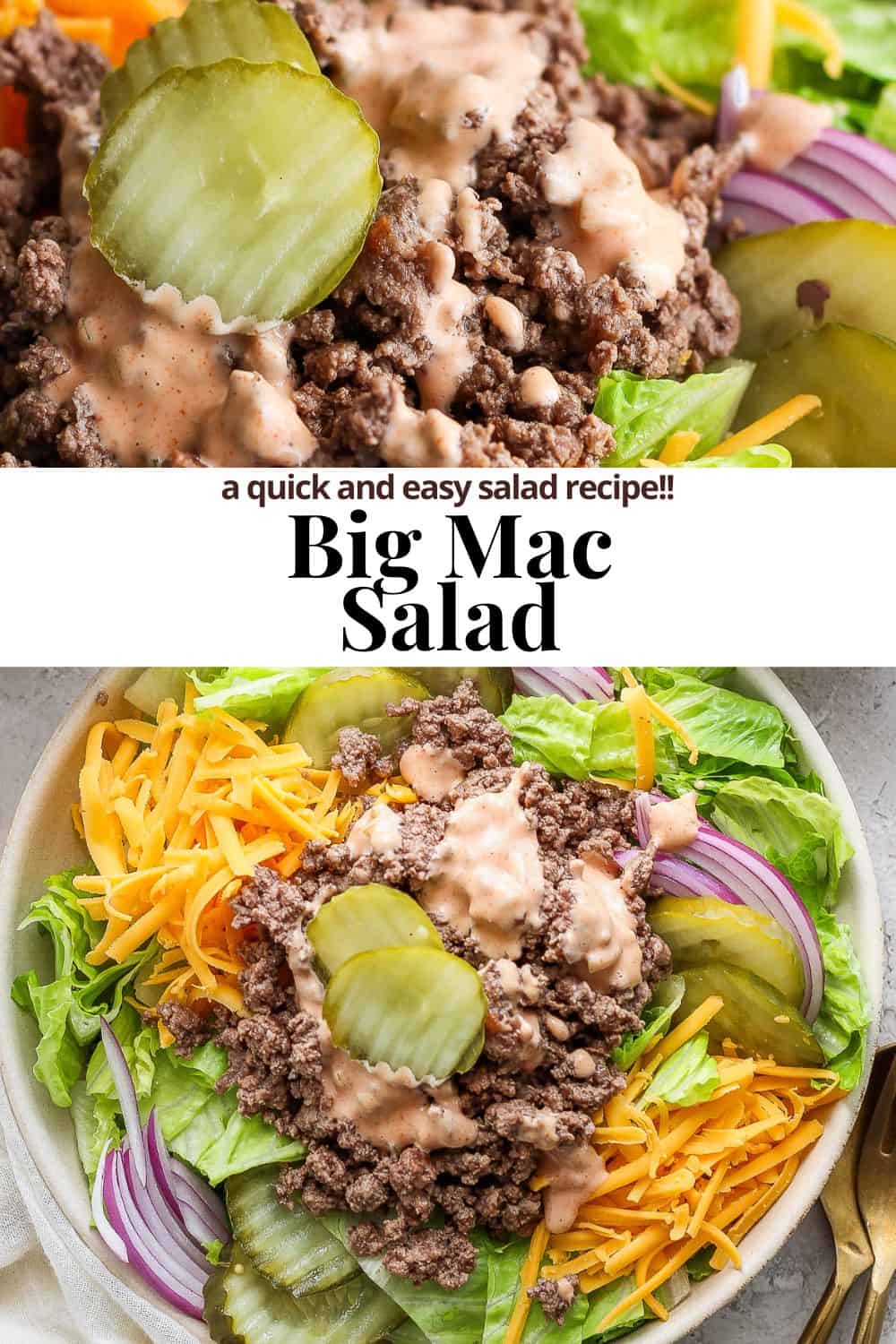 Pinterest image for a big mac salad.