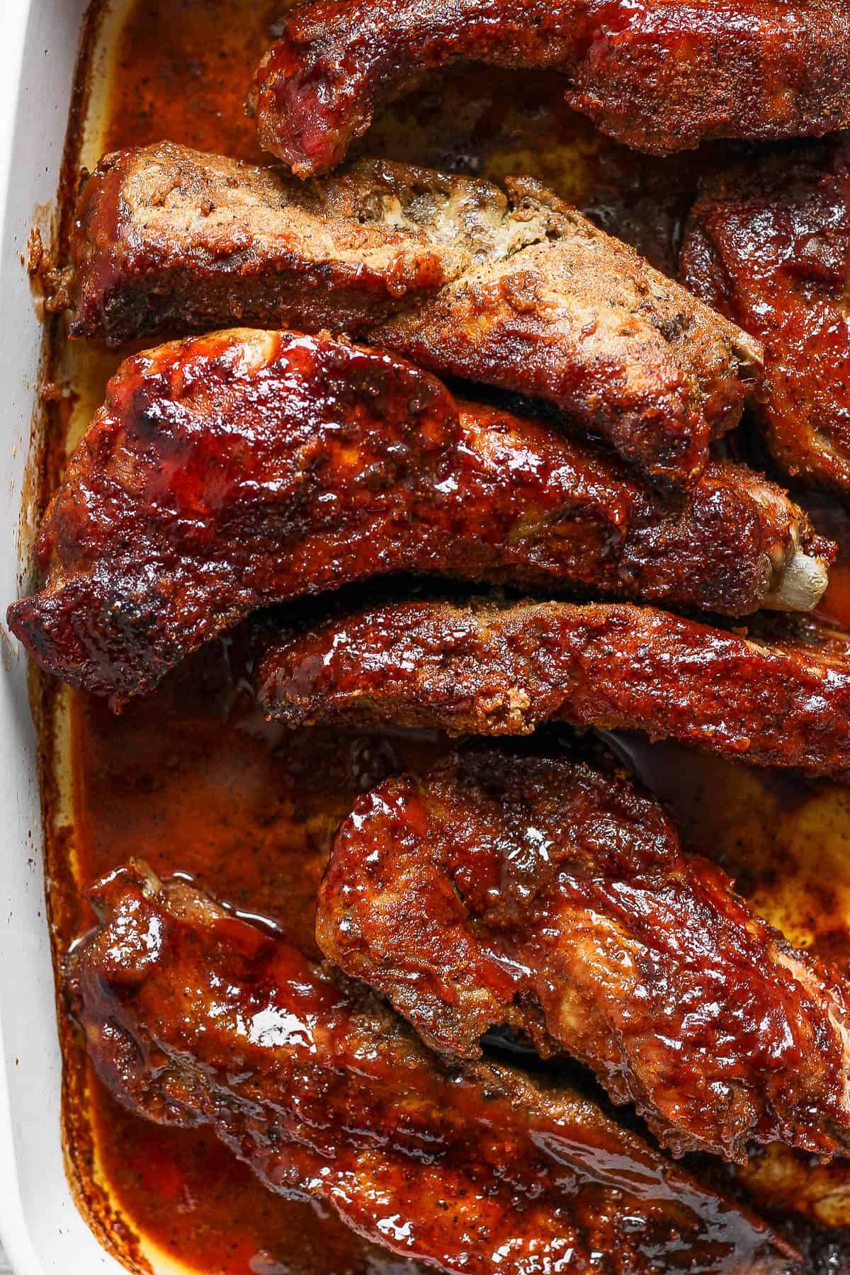 BBQ sauce added to the ribs.