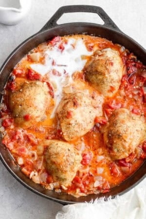An easy recipe for a chicken tomato skillet.