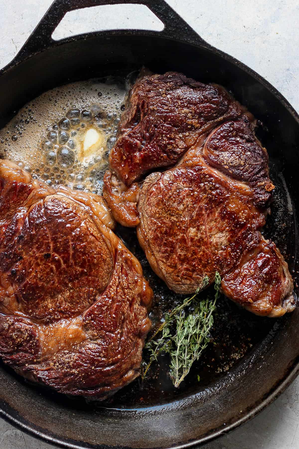 The best recipe for cast iron ribeye steaks.