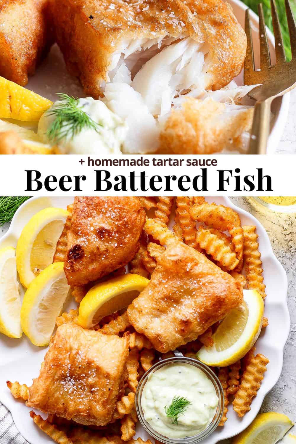 Pinterest image for beer battered fish.