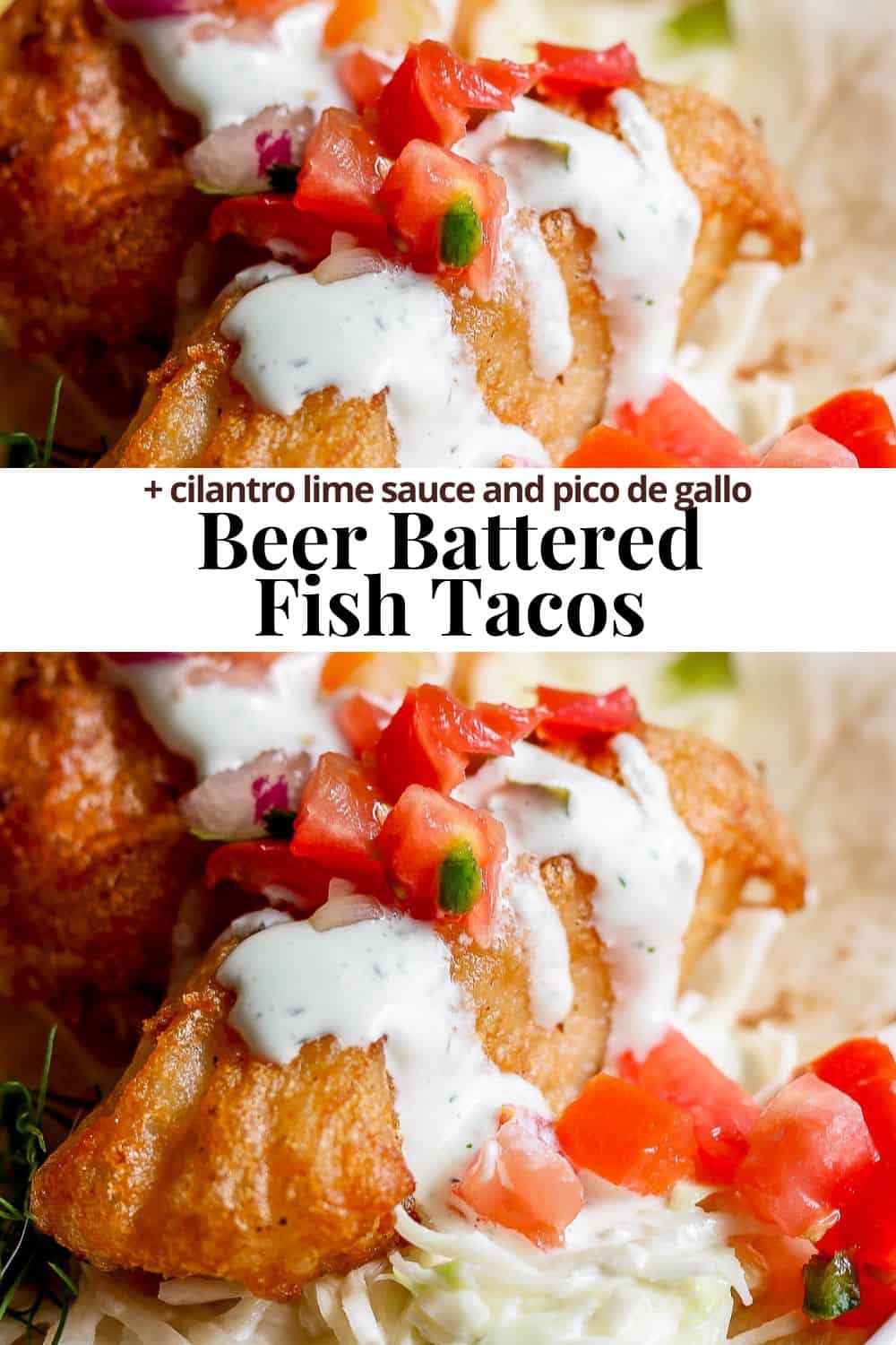 Pinterest image for beer battered fish tacos.
