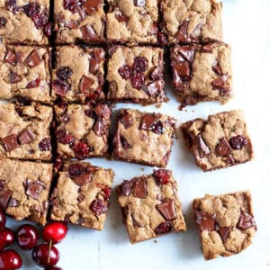 The best recipe for cherry chocolate chunk cookie bars.