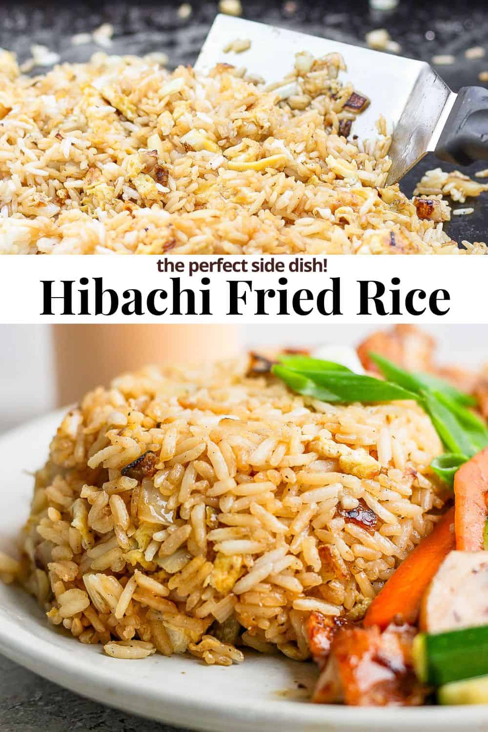 Pinterest image for hibachi fried rice.