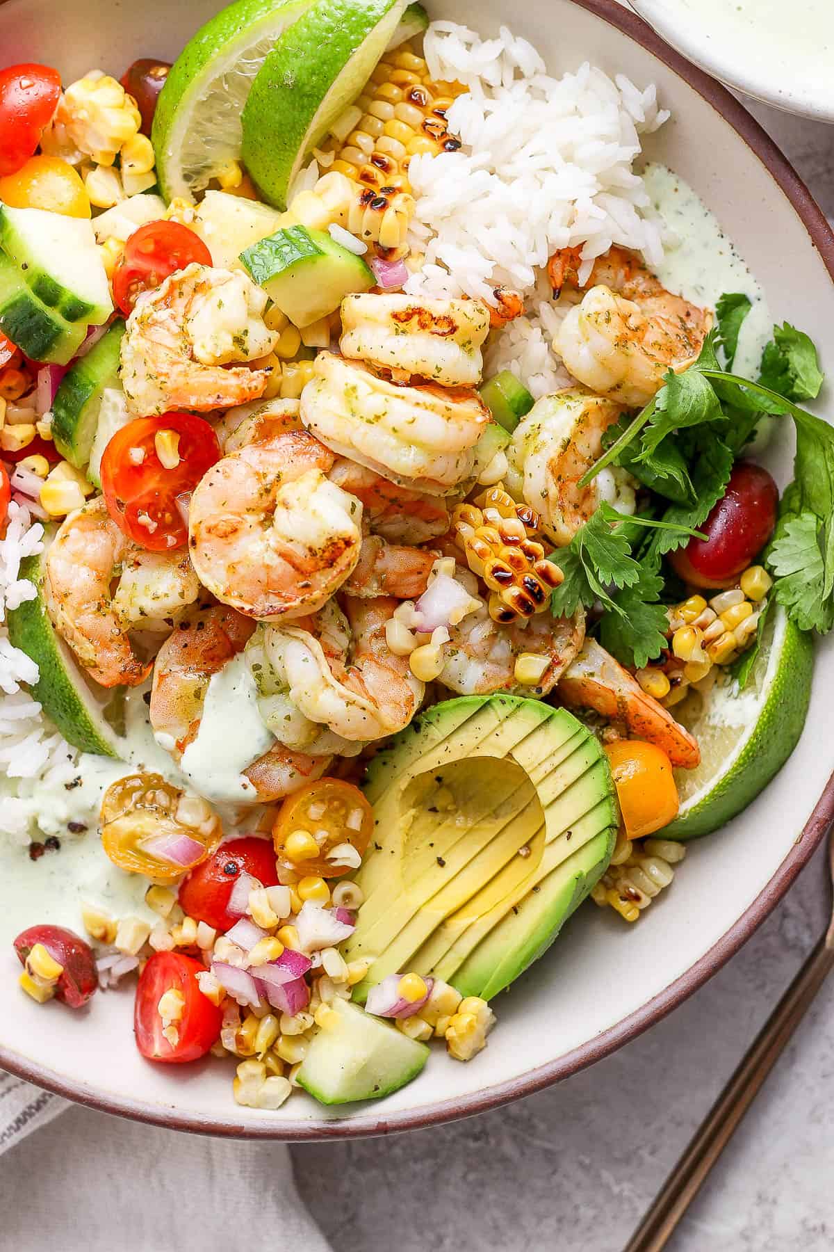 An epic cilantro lime shrimp rice bowl.