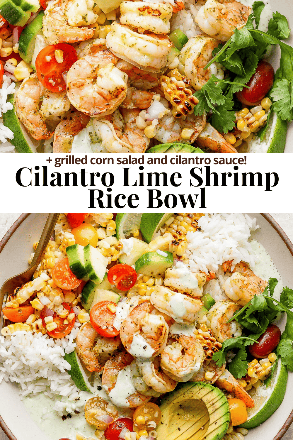 Pinterest image for cilantro lime shrimp bowls.