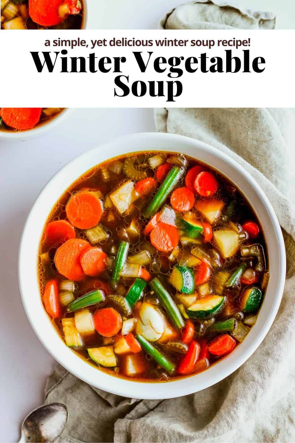 Pinterest image for winter vegetable soup.