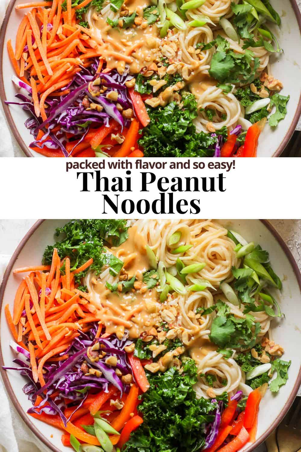 Pinterest image for Thai peanut noodles.