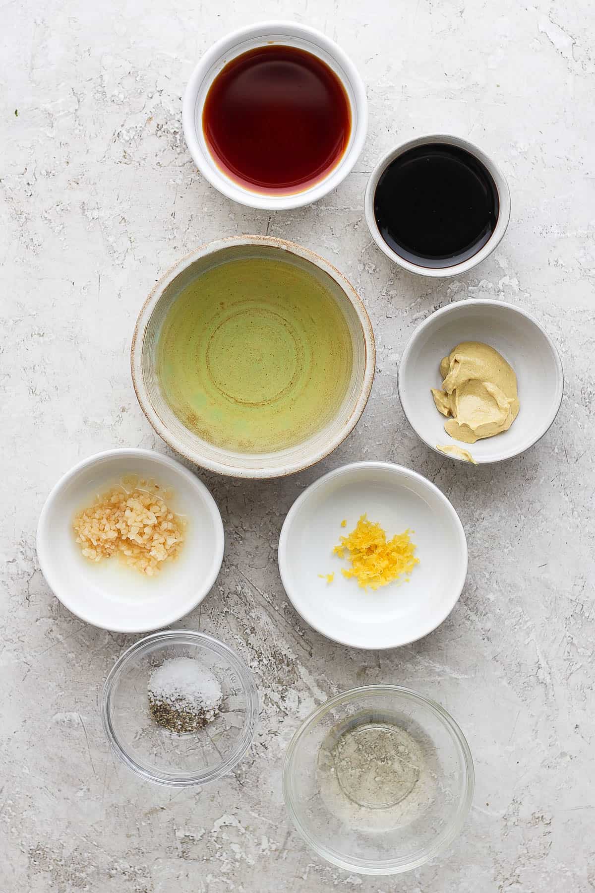 Ingredients for the marinade in separate bowls