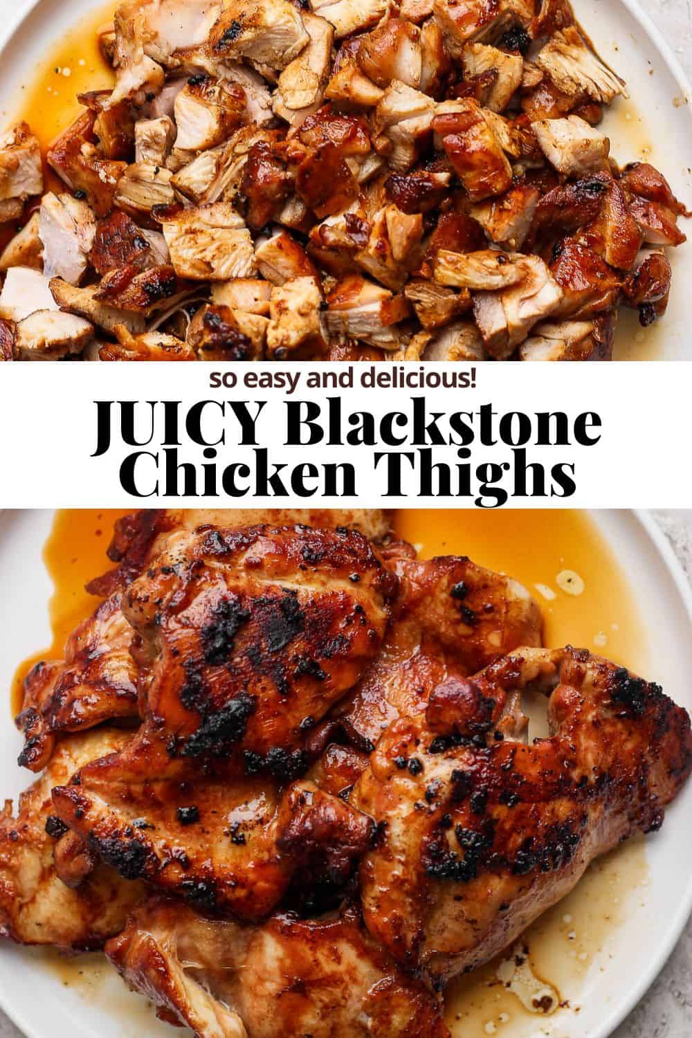 Pinterest image for blackstone chicken thighs.