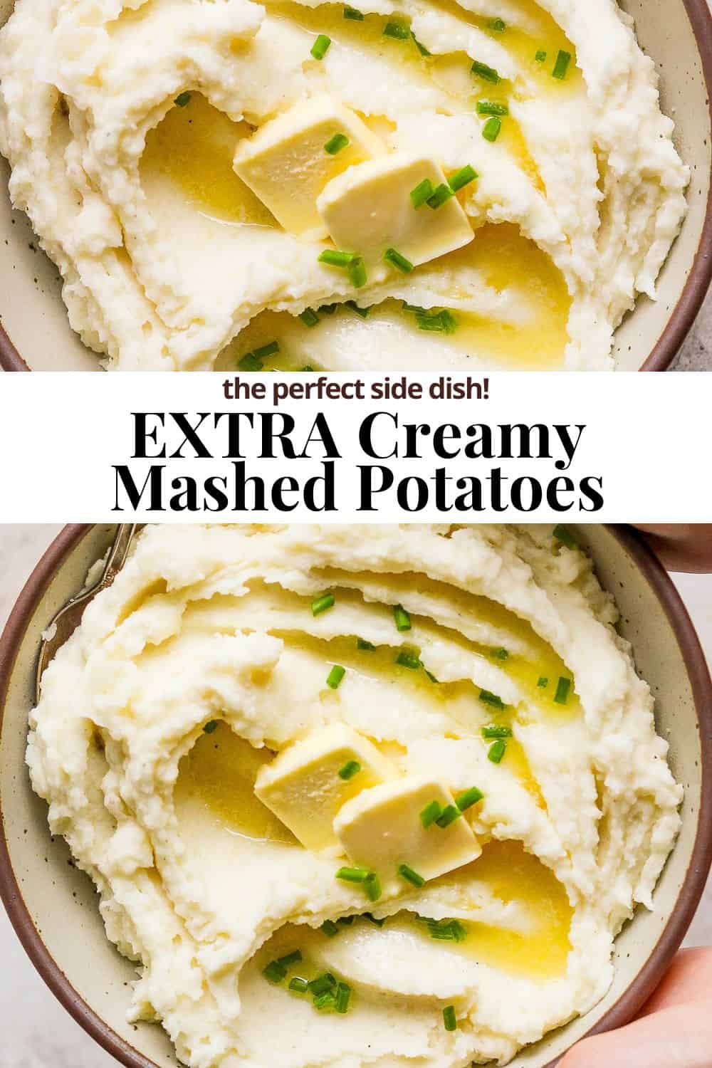 Pinterest image for extra creamy mashed potatoes.