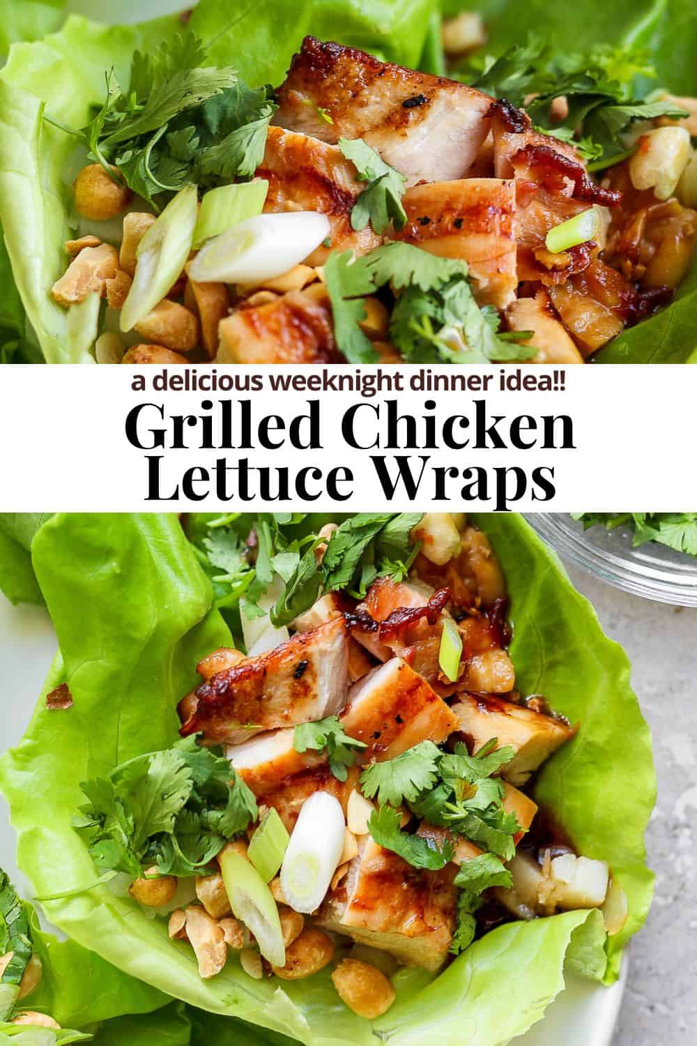 Pinterest image for grilled chicken lettuce wraps.