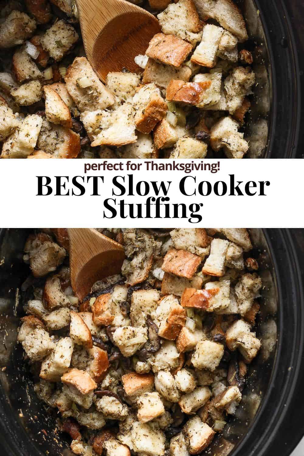 Pinterest image for crock pot stuffing.