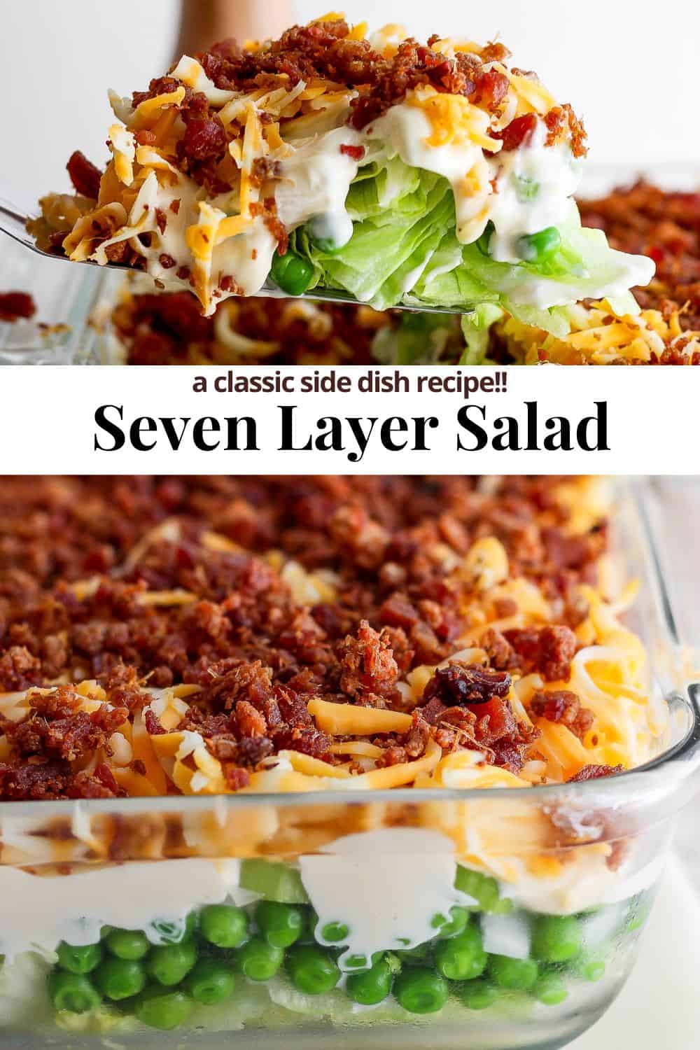 Pinterest image for seven layer salad.