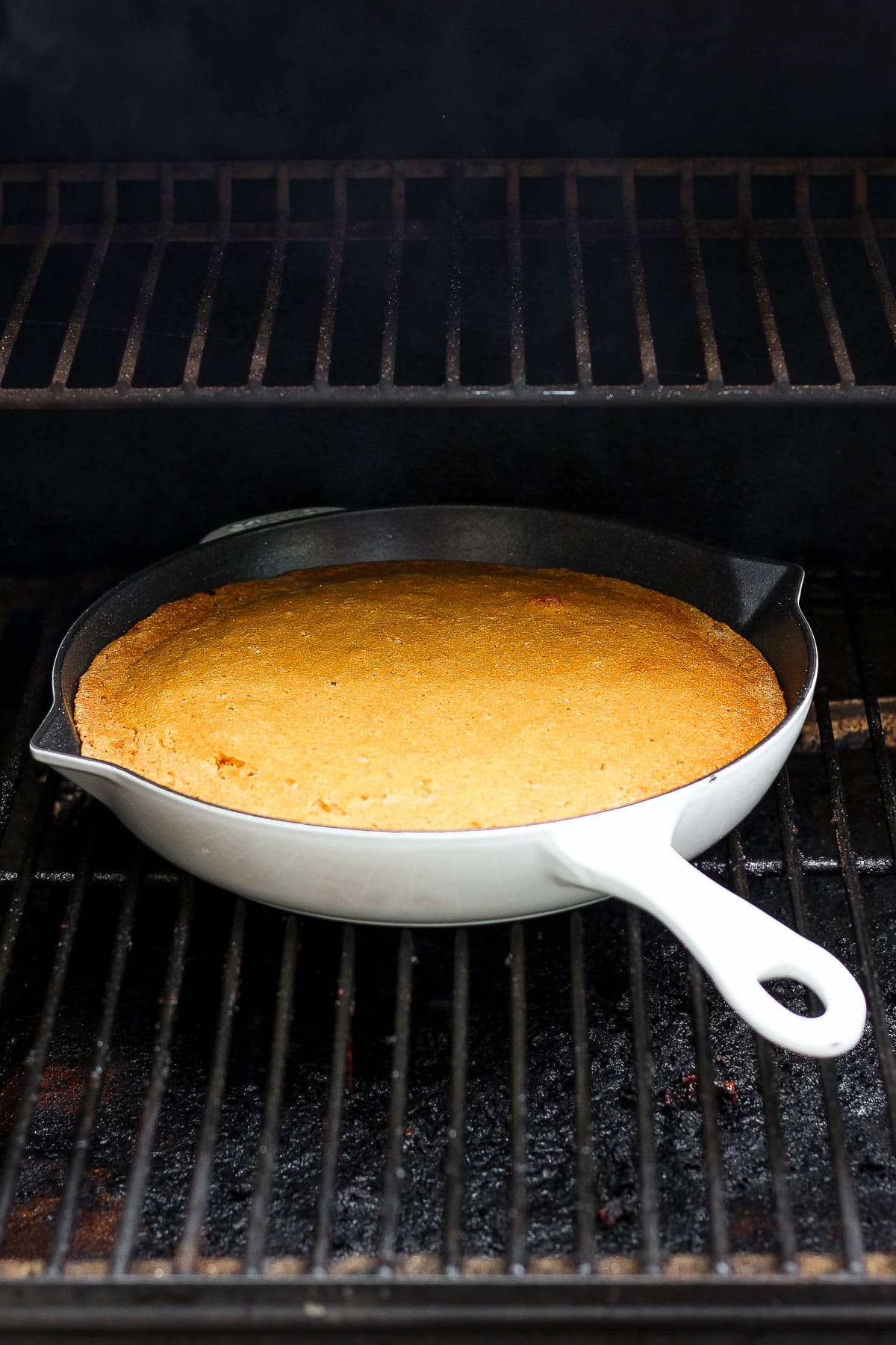 Skillet in the smoker.