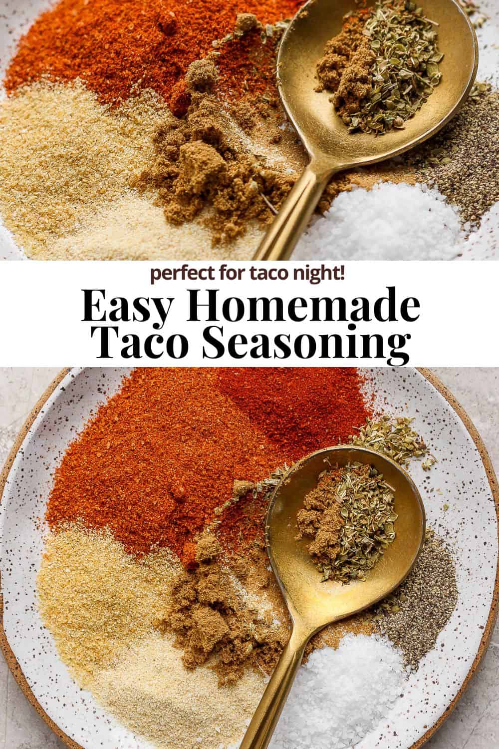 Pinterest image for how to make homemade taco seasoning.