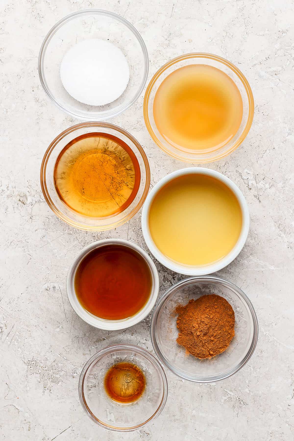 The cocktail ingredients in separate bowls.