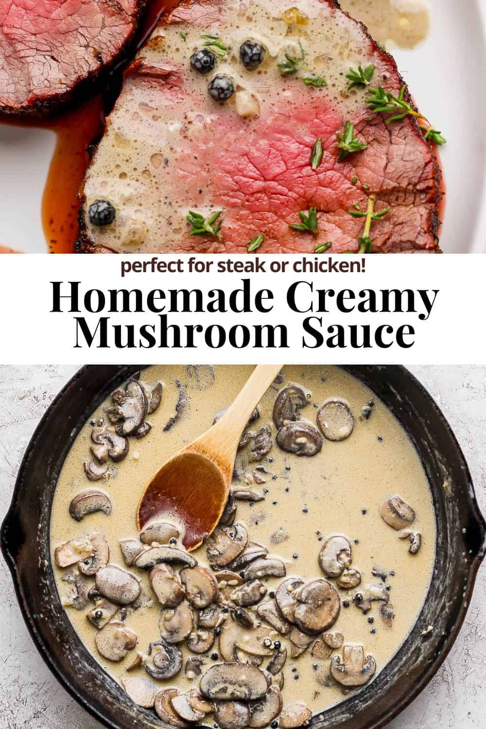 Pinterest image for creamy mushroom sauce.