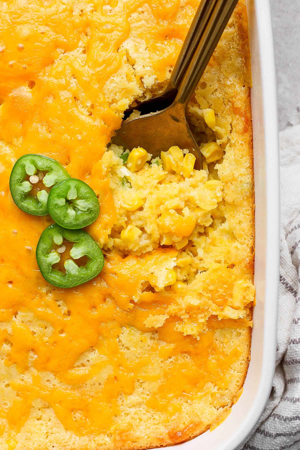 The best recipe for a jalapeno cheddar corn casserole.