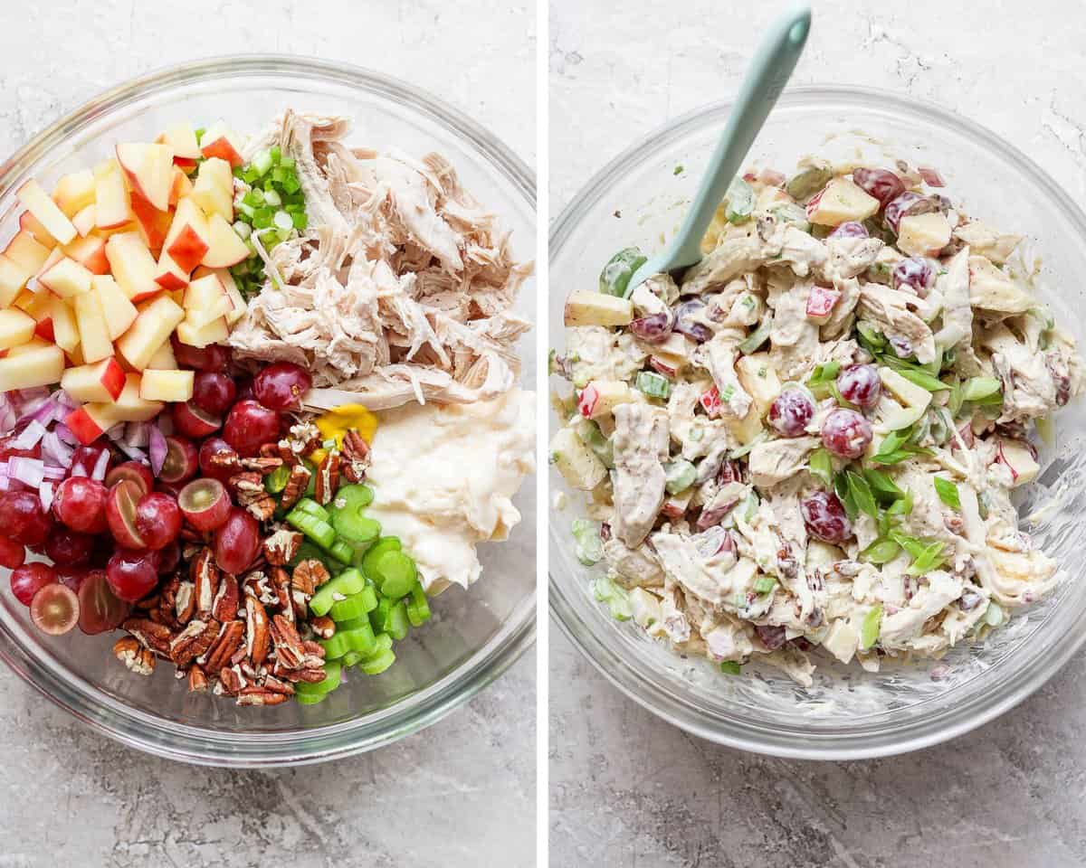 All of the ingredients in a bowl mixed together.