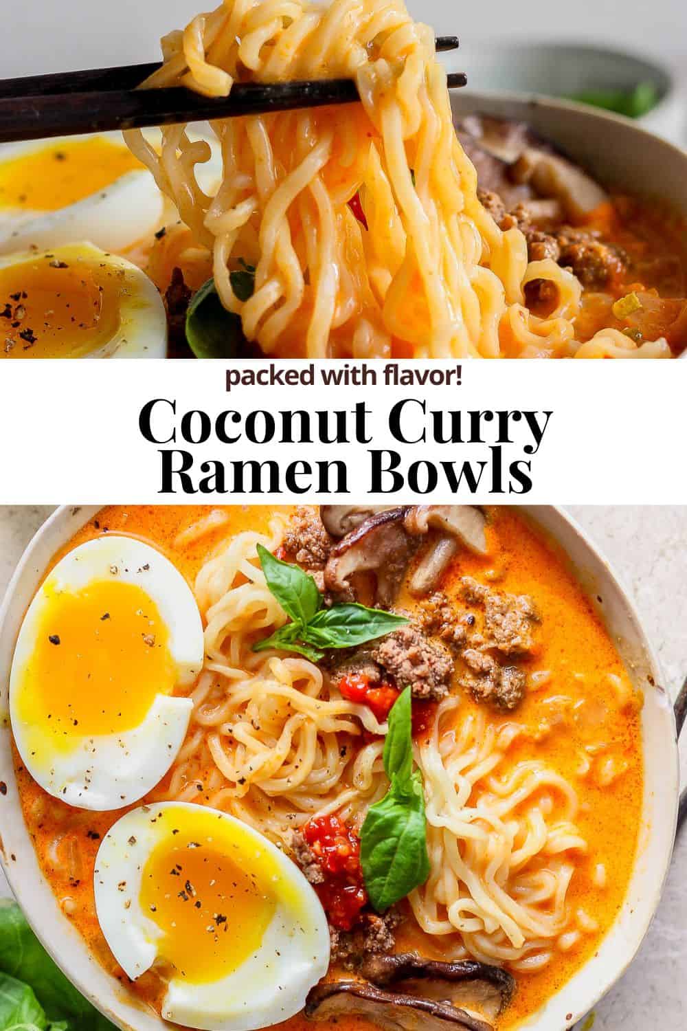 Pinterest image for curry ramen bowls.