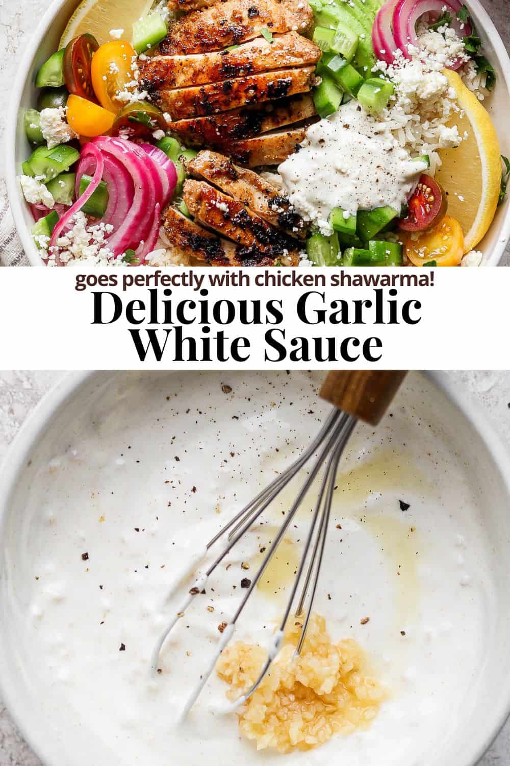 Pinterest image for garlic white sauce.