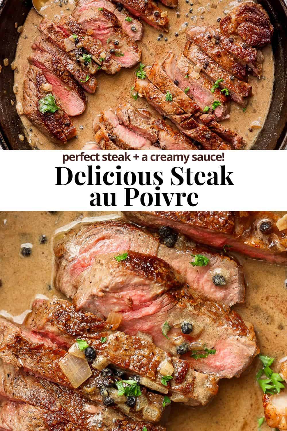 Pinterest image for steak au poivre.