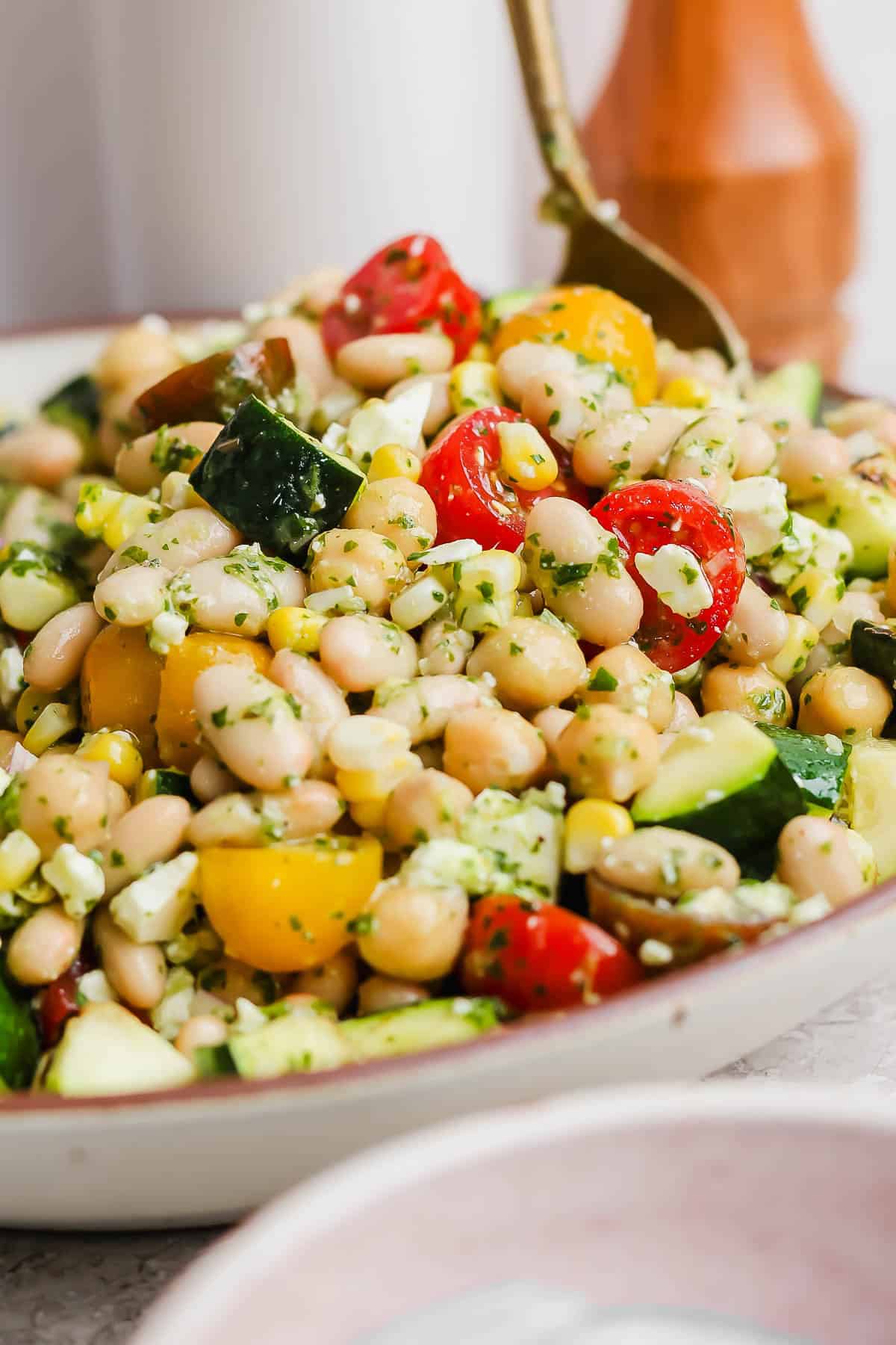 Pinterest image for dense bean salad.