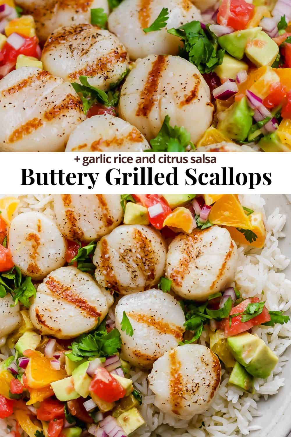 Pinterest image for grilled scallops.