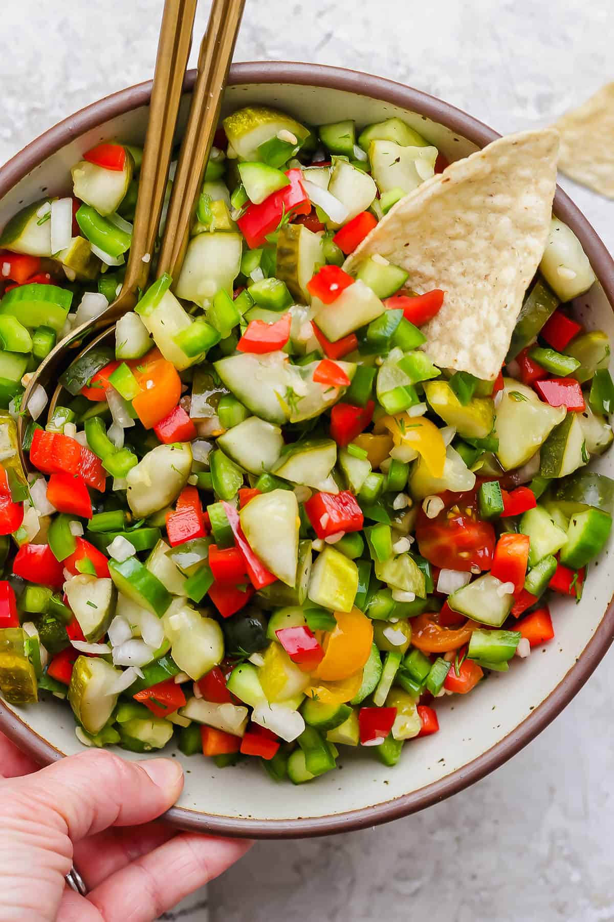 Pickle de gallo in a serving bowl.