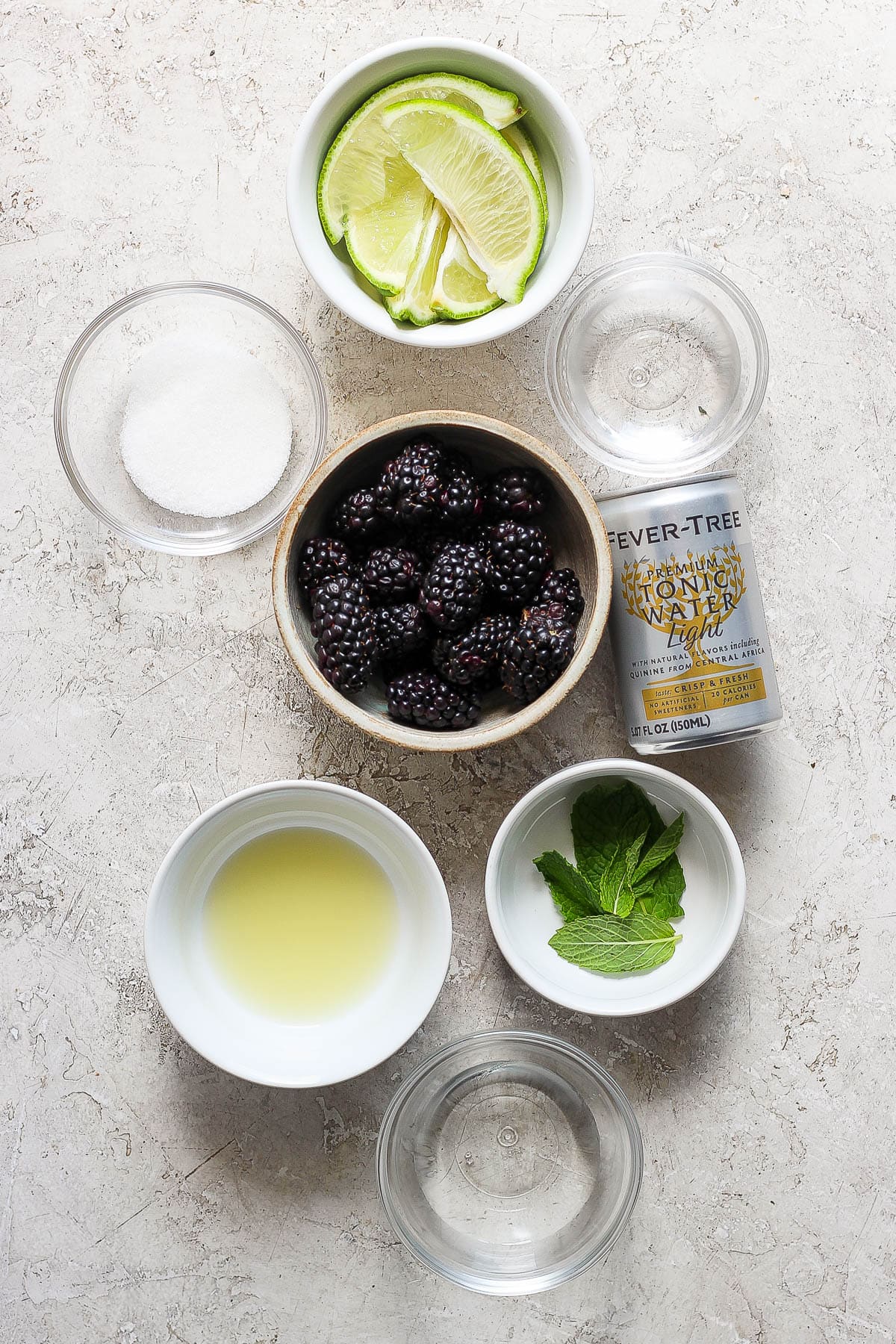 Ingredients for a blackberry mojito.